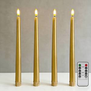 lot 2056 image: Ni-JASW Gold Flameless Taper Candles LED Candlesticks with Remote Set of 4