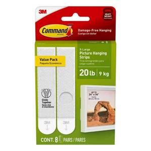lot 2061 image: Command Heavy Duty Picture Hangers  Hold 20 lbs  White  Damage-Free Hanging  8 Pairs Adhesive Strips