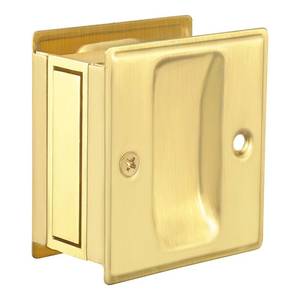 lot 2093 image: HOMOTEK Privacy Pocket Door Pull Without Switch Plate - Replace Old Or Damaged Passage Sliding Hardware No Lock Quickly and Easily, 2-34x2-12, for 1-38 Thickness Door, Brushed Brass