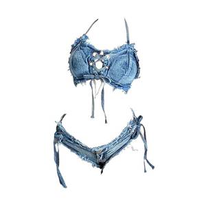 lot 2116 image: SINMIUANIME Womens Denim Bikini Set Bra Panties Cosplay Lingerie Size L