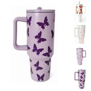 lot 2118 image: HJOCMLE 40OZ Butterfly Insulated Tumbler with Handle,Purple Tumbler with Lid and Filp Straw,Stainless Steel Double Wall Vacuum Travel Mug Use for Women Drinks Iced Tea,Hot & Cold Coffee,Cold Juice.