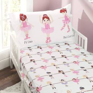 lot 2128 image: Everyday Kids Toddler Fitted Sheet and Pillowcase Set -Born to Dance Ballerina- Soft Microfiber, Breathable and Hypoallergenic Toddler Sheet Set