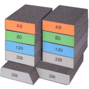 lot 2131 image: BOSHCRAFT 10 Pcs Sanding Sponge Set, 220 Grit 4 Pcs, 6080100120180 Grit 2 Pcs Each, Washable & Reusable Sanding Block for Wood Drywall Metal, Coarse to Superfine, 3.9 x 2.8