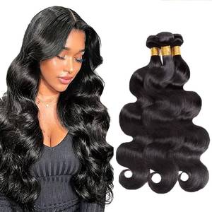 lot 2135 image: Fumuakoor Color #1B Bundle Body Wave Human Hair Bundles 20 22 24 Inch Peruvian Unprocessed Virgin Hair Natural Black Body Wave Bundles 150g3Pcs