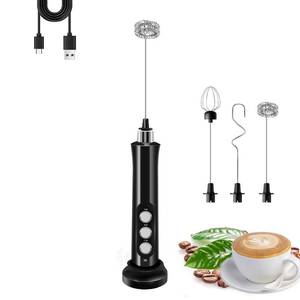 lot 2137 image: Rechargeable Milk Frother Handheld with 3 Detachable Stainless Steel Whisks, 3 Speed Adjustable Electric Whisk Foam Maker, Handheld Drink Mixer, Frother Wand for Coffee, with Storage and Charging Base