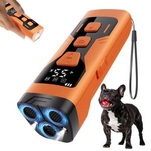 lot 2138 image: Anti Barking Device for Dogs, 3X Ultrasonic Dog Bark Deterrent Devices, 4 Frequencies 5 Training Modes 65ft Safer Alternatives to Bark Collars, Portable Design with Display for All Dogs (Orange)