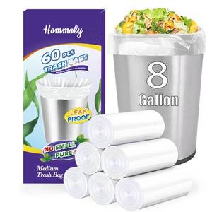 lot 2140 image: 8 Gallon 60pcs Medium Clear Trash Bags Strong Clear Garbage Bags, Bathroom Trash Can Bin Liners, Plastic Bags for Office Home Kitchen, Waste Basket Liner, Fit 30 Liter, 7,8 Gal(8G60-Clear)