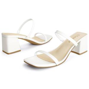 lot 2458 image: Leevar Square Toe Heeled Sandals for Women,Womens Low Block Heels Sandals,2.25IN Open Toe Ankle Strap Chunky Heels, White Pu, 4.5 UK