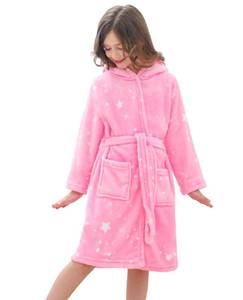 lot 2466 image: Doctor Unicorn Soft Hooded Rainbow Bathrobe Sleepwear for Girls (Pink White Star Dots- 12-13 Years)