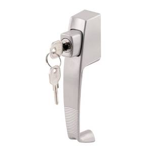 lot 2495 image: Prime-Line K 5089 Keyed Lock Aluminum Push Button Screen or Storm Door Latch with Tie Down and Key (Single Pack)