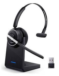 lot 5329 image: Bluetooth Headset, Wireless Headset with Microphone for PC, V5.2 Computer Headset with Noise Cancelling Mic, USB Dongle, Charging Base & Mute Button for Work, Cell Phones, Computer (Black)