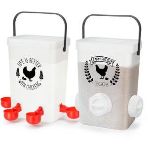 lot 5330 image: TGEYD Backyard Chicken Feeder & Waterer Set �� No-Waste Feeding Station for Coop & Run, Gravity Water Cups, Feed Storage Container (3 Gal15 LB)