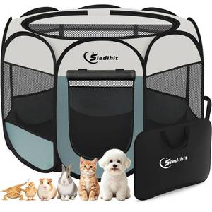lot 5332 image: Siedihit Dog Cat Playpen, Puppy Pet Playpen Indoor for Small Dog Crate Tent Cage Outdoor, Portable Pop Up Dogs Enclosure Kennel with Carrying Case for DogsCatsRabbits(Grey, Small