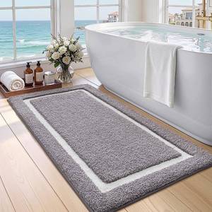 lot 5335 image: Color&Geometry Gray Bathroom Rugs 43x24, Extra Soft Absorbent Microfiber Bath Rugs, Non-Slip Bathroom mat, Washable Plush Bath Mats for Bathroom, Shower, Bathtub, Laundry, Light Grey White
