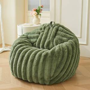 lot 5337 image: MEGO 3FT Fluffy Faux Rabbit Fur Bean Bag Chair Cover, No Filler, Sage Green
