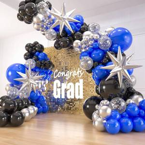 lot 8280 image: ZizasAry 141pc Blue and Black Balloons Garland Arch Kit