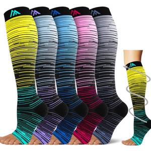lot 8367 image: Hi Clasmix Compression Socks 5 Pairs 20-30 mmHg Open Toe