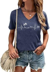 lot 8371 image: Mawsoy Womens V-Neck Graphic T-Shirt, XXL, Blue