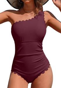 lot 8485 image: Charmo One Shoulder Tummy Control Swimsuit Burgundy M