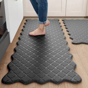 lot 9696 image: Arenarug Upgrade Scalloped Kitchen Mats for Floor 2PCS, Black Kitchen Rugs