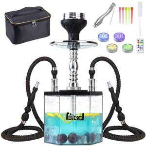 lot 9718 image: NBILIC 2 Hose Large Hookah Set �� Premium Acrylic Shisha Hookah with Everything Included, Large Cloud Performance Magical Remote LED Lights & Travel Case Cleaning Brush for Ultimate Experience (Blue)
