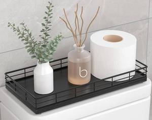 lot 9726 image: Toilet Paper Basket Organizer, Oak Wood Toilet Tank Tray with Metal Frame