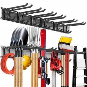 lot 9732 image: Tebgeag Garage Tool Organizer Wall Mount, 48inch Heavy-Duty Garage Storage System and Garden Tool Organizer with 6 Adjustable Double Hooks for Shovel, Snowboard, Yard Tools and Shed