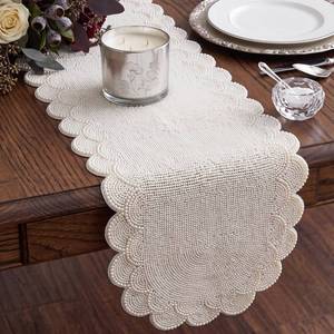 lot 9746 image: Batiyeer Pearl Table Runner 13 x 36 Inch Scalloped Edge Beaded Table Runner Elegant Luxury Centerpiece for Dining Wedding Birthday Party Baby Shower Anniversary Holiday Decor