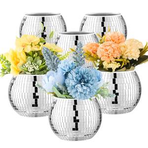 lot 9754 image: 6 Pcs Disco Ball Vase Disco Ball Planter for Centerpieces Disco Ball Decor Flower Vase with Silver Mirror Glass for Wedding, Birthday, Party (3 X 4)
