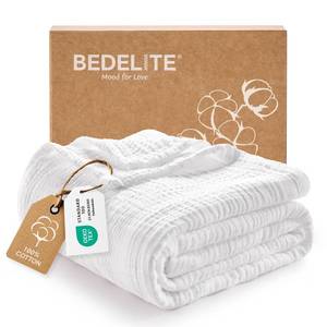 lot 9778 image: BEDELITE 100% Cotton Muslin Blanket for Adults, Breathable, White, 50x70