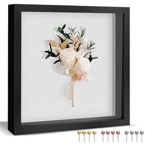 lot 9785 image: Ninsula 8x8 Shadow Box, Shadow Box Frame with Soft Linen Back - Push 12PCS Pins Included, 3D Picture Display Cases Box for Flowers, Tickets, Souvenirs, Photographs, Handicrafts (Black)