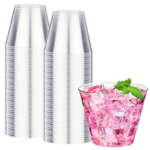lot 9787 image: RACETOP 9 oz Clear Plastic Cups 100 packs, Disposable Plastic Party Cups Tumblers, Cocktail Cups, Perfect for Parties, Wedding and Events