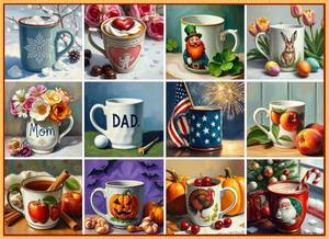 lot 9800 image: Monroe Lane Puzzles - Season of Mugs 1000-piece Jigsaw Puzzle