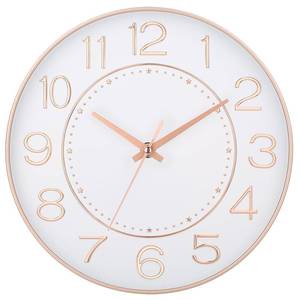 lot 9803 image: HZDHCLH Modern Wall Clocks Battery Operated,10 inch White and Rosegold Clock for Wall,Silent Small Wall Clock for Living Room Bedroom Kitchen Office Nursery Decor