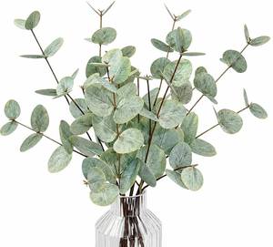 lot 9807 image: Muhanjia 6 Pcs Artificial Real Touch Eucalyptus Stems, Dual Sided Faux Leaves, 18 Fake Greenery Plants for Vase, Bathroom, Home, Coffee Table, Wedding Decor,Office Decor (6, Grey Green)