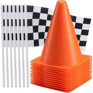 lot 9824 image: Bedwina Race Car Birthday Party Decoration Kit, 12 Cones & 24 Flags , 36Pcs