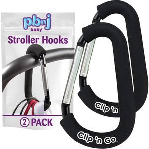 lot 10063 image: PBnJ Baby Stroller Hooks, Large Carabiner Clip, Diaper Bag Purse, 2 Pack