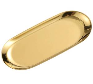 lot 10070 image: 1 Pcs Gold Trinket Tray Oval Stainless Steel Small Serving Trays Towel Storage Dish Plate Tea Fruit Trays Jewelry Plate Decorative Storage Tray (Gold 1pcs, 9 x 3.8 Inch)