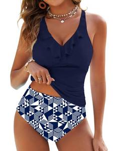 lot 10088 image: Dridreo Womens Ruffle Tankini Set Modest Tummy Control High Waisted Bottom