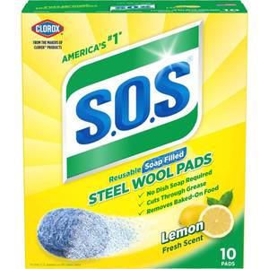 lot 10092 image: S.O.S Steel Wool Soap Pads, Lemon Fresh, 10 Count