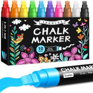 lot 10113 image: Window Chalk Markers for Glass Washable, 10 Colors Jumbo Liquid Chalk Marker with 10mm 3 in 1 Nib Thick Wide Tips, Big Chalkboard Markers, Car Paint Pen for Auto, Bistro, Mirror, Poster, Blackboards
