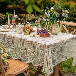 lot 10120 image: French Embroidery Lace Tablecloth - RoundRectangularSquare Options for Coffee Tables, Vintage Beige Lace Table Cover for Kitchen, Dining Room, Party, Banquet, Wedding, Picnic, Home Decor��9053in��