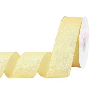 lot 10123 image: VATIN Light Yellow Iridescent Glitter Wired Ribbon with Metallic Edge, Christmas Decor for Wreath, Tree, Gift Wrapping & Home,1.5 x10 Yards
