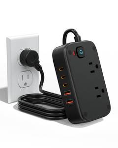 lot 10162 image: WUKUR Travel Power Strip with USB C Ports 40W Flat Plug Power Strip with 2 AC Outlets, 3 USB-C & 2 USB-A Ports, 5Ft Extension Cord Cruise Approved Non Surge Protector for Dorm, Desk, Travel Essential
