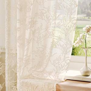 lot 10173 image: Anmao 3D Textured Floral & Leaves Pattern Semi-Sheer Lace Curtains 63 Inches Long 2 Panels Set- Rod Pocket Light Filtering Drapes with Privacy for Living Room & Bedroom, (52 W x 63 L), Beige