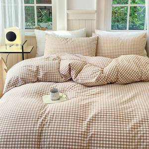 lot 13854 image: LifeTB Tan Gingham Duvet Cover Set California King