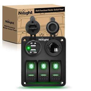 lot 13869 image: Nilight 3 Gang Rocker Switch Panel 12V USB