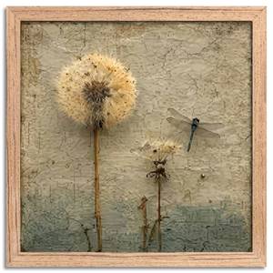 lot 14072 image: CXYWDHVO Framed Dandelion Dragonfly Wall Art 12x12