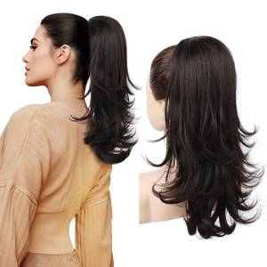 lot 14100 image: LONAI Ponytail Extension 18 Inch Layered Wavy Black Brown