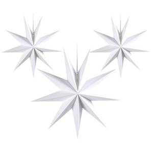 lot 14116 image: Sunbeauty 9-Pointed Paper Star Lanterns 12 Inch White 3-Pack